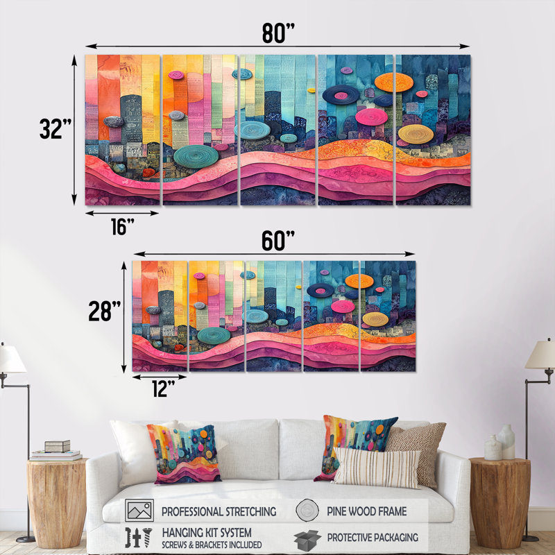 New York dans des tons roses et bleus - ensemble d'art sur toile City New York, H 28 po x l 60 po