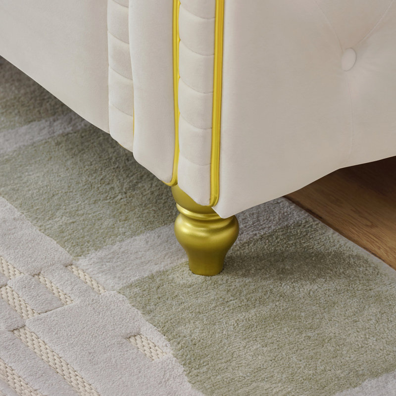Canapé 86 po, canapé 3 places en velours avec accoudoirs capitonnés 86 po - beige