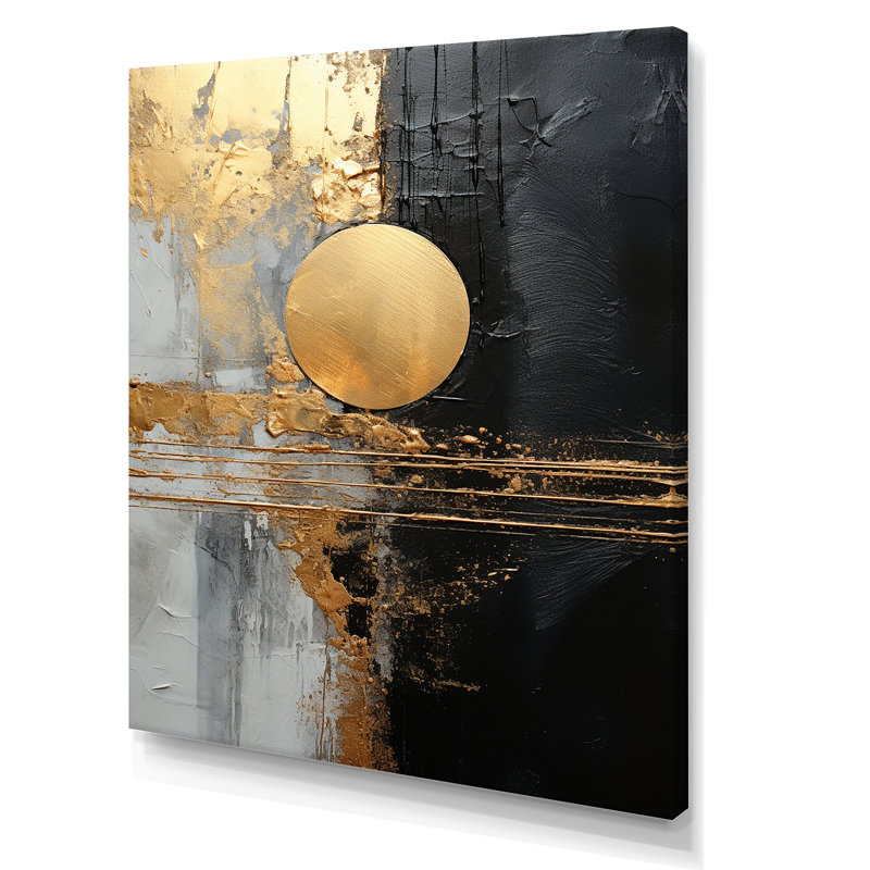 Méditation abstraite noire et dorée IV - impressions sur toile abstraites, Toile tendue, H 32 po x l 24 po x P 1 po