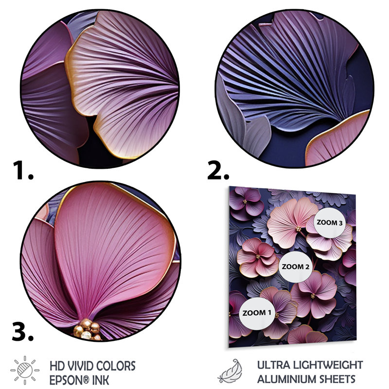 Rétro fleurs violettes - art mural violet, Métal métal, H 32 po x l 24 po x P 1 po
