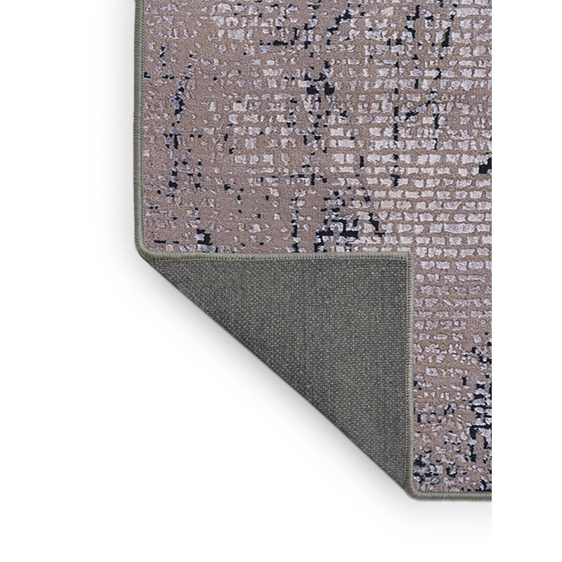 Tapis brun / bleu à motif abstrait Brinnon, Rectangle 7 pi x 10 pi