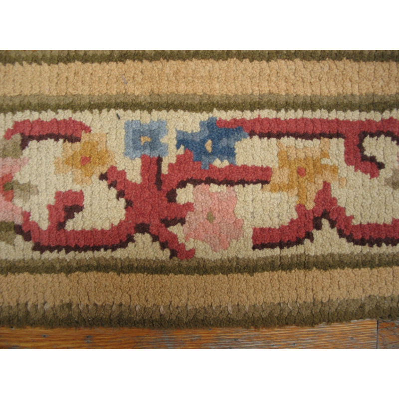 Vintage Mid-Century European Flower Pattern Spanish Savonnerie Hallway Runner Rug