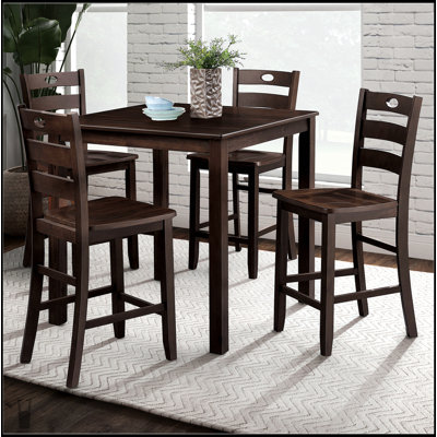 Transitional Style Espresso Finish 5Pc Dining Set With Square Counter Height Table And Slat Back Chairs For Modern Homes