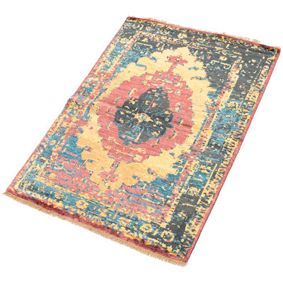 Tapis unique en viscose noué à la main style années 2010 4 pi 8 po x 6 pi 7 po cuivre foncé Andreane