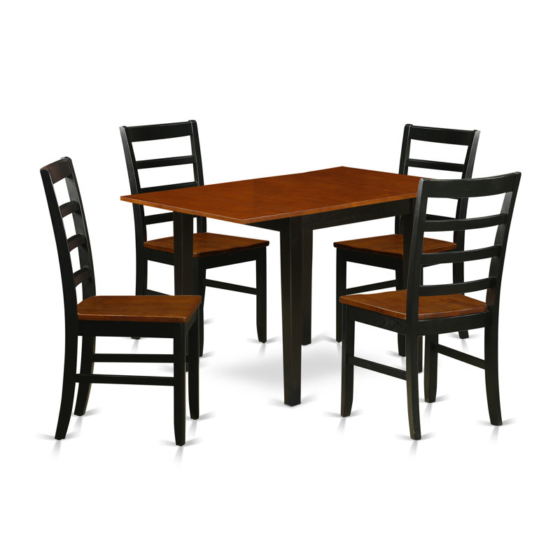 5 Piece Kitchen Table & Chairs Set Includes a Rectangle Dining Table with Dropleaf and 4 Dining Room Chairs, Black & Cherry