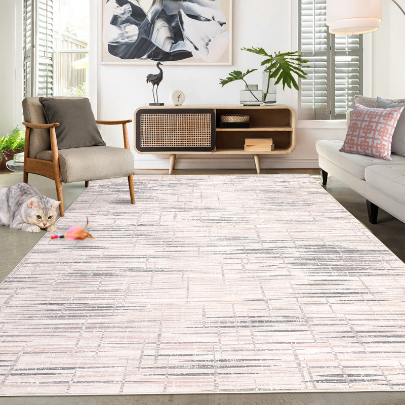 Machine Washable Rug with Rubber Backing for Living Room Modern Non-Slip Dining Room Rug Easy-Cleaning Floor Carpet for Bedroom Office Playroom