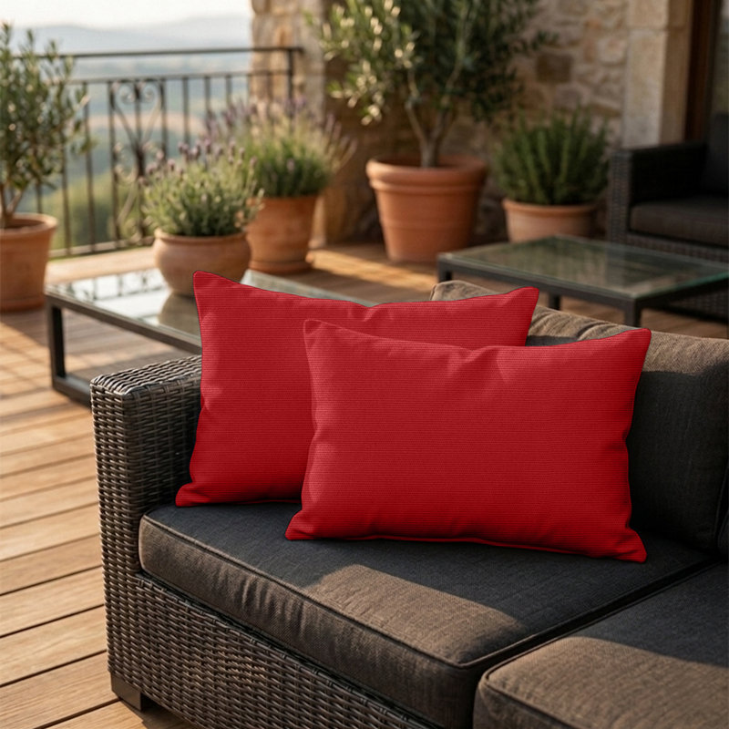 Set of 2 Sunbrella® Outdoor Throw Pillows, Rectangle Lumbar Throw Pillows Inserts with Covers, Canvas Jockey Red