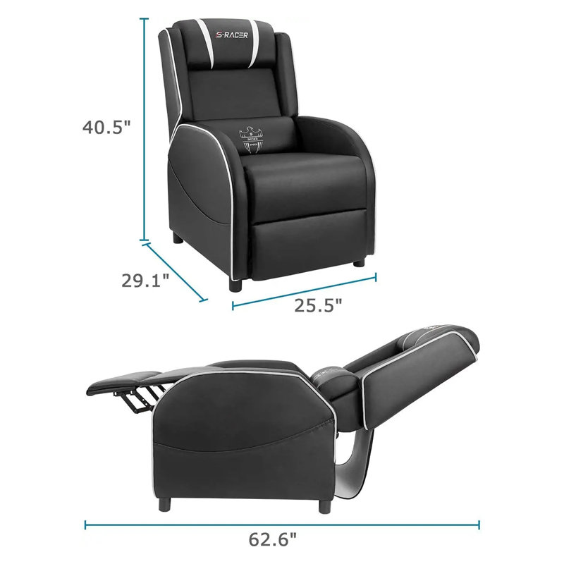 Woong Faux Leather Recliner, White/Black Faux Leather