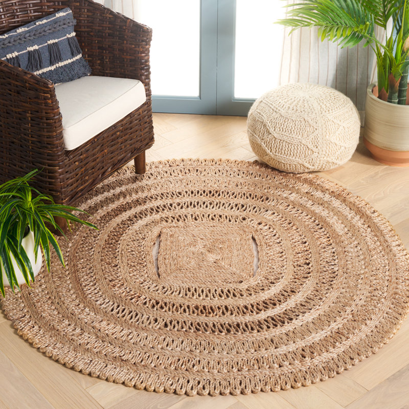 Chawn Natural Fiber Flat Weave Jute Pile Rug, Rond 5 pi