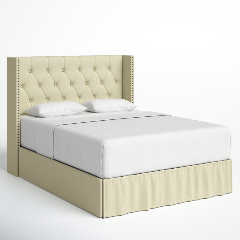 Lit de rangement capitonné Javionte, Beige, Grand