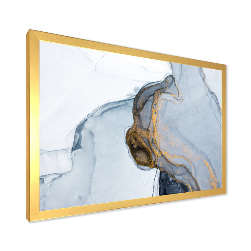 Luxe luxueux or gris marbré, art sur toile moderne, Toile encadrée dorée, H 30 po x l 40 po x P 1,5 po