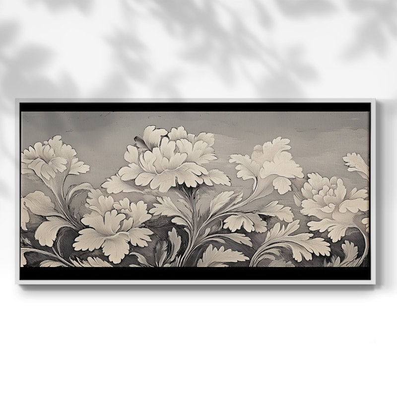 Botanical Series-CECVII- Toile tendue avec châssis tendue, prête à être accrochée, H 25 po x l 49 po, Blanc