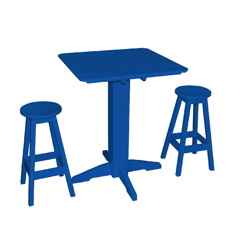  Ensemble de bar 3 pièces en poly composite Sierra avec table carrée, bleu, Bleu