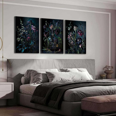 3 Pcs Dark Academia Floral Canvas Wall Art Vintage Moody Flowers Apothecary Botanical Macabre Gothic Painting Picture Wall Decor Poster Print Artwork For Apartment Bedroom Room Dorm