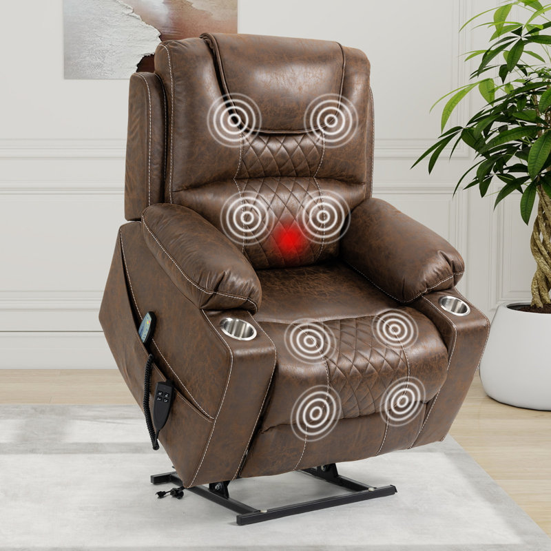 38.2'' Wide Oversized Power Lift Recliner Chair with Heat & Massage, Brown Faux Leather