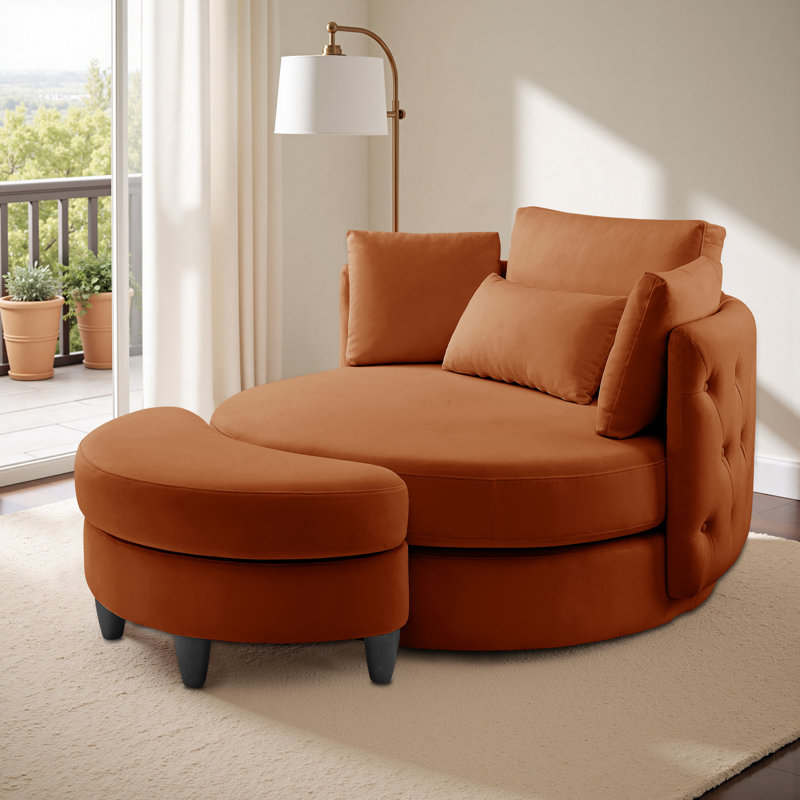 Fauteuil pivotant rembourré capitonné avec repose-pieds, Orange