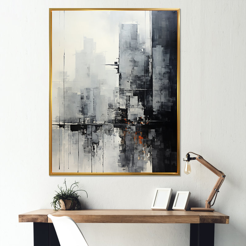 Grey skyline skyscrapers horizon III - Skyscrapers Canvas Wall Decor, Gold Floater Framed, 40" H x 30" W x 1.5" D