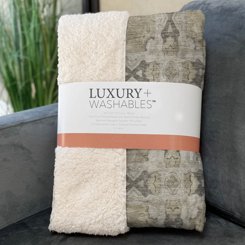 Addison Machine Washable Sherpa Panel Throw Blanket, Beige