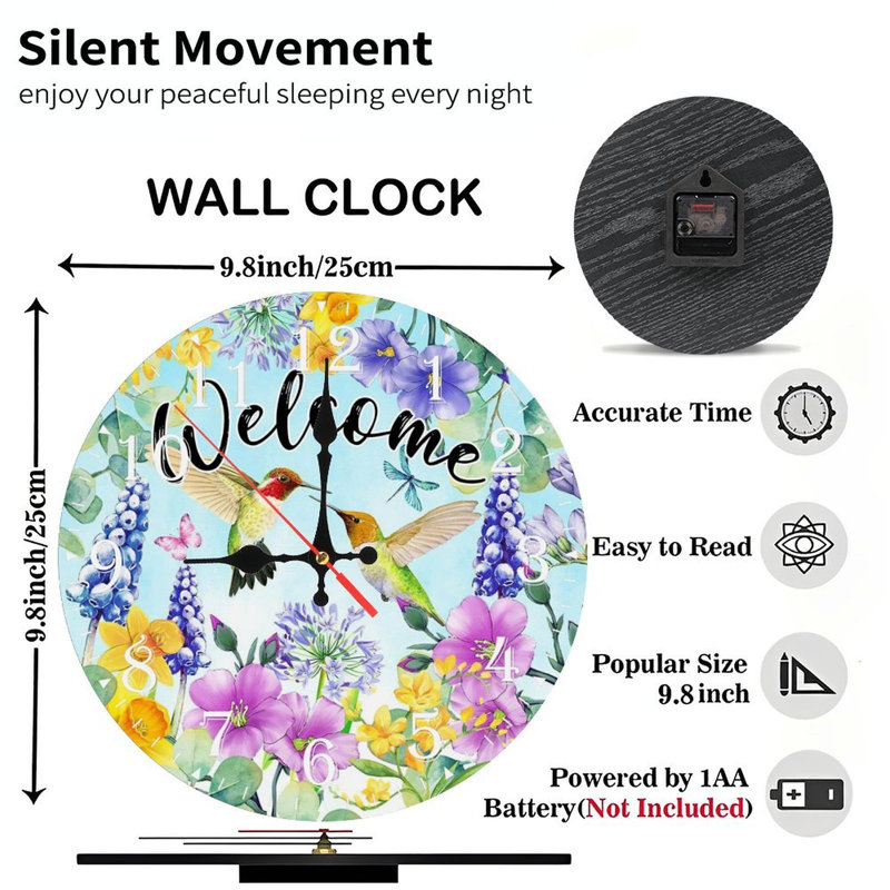 Horloge murale en bois 10 po, mouvement silencieux, à piles (piles AA non incluses), décor artistique, parfait pour les décorations
