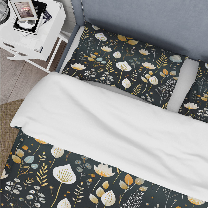 Black Coastal Serene Floral Pattern - Ensemble de housse de couette à motif floral