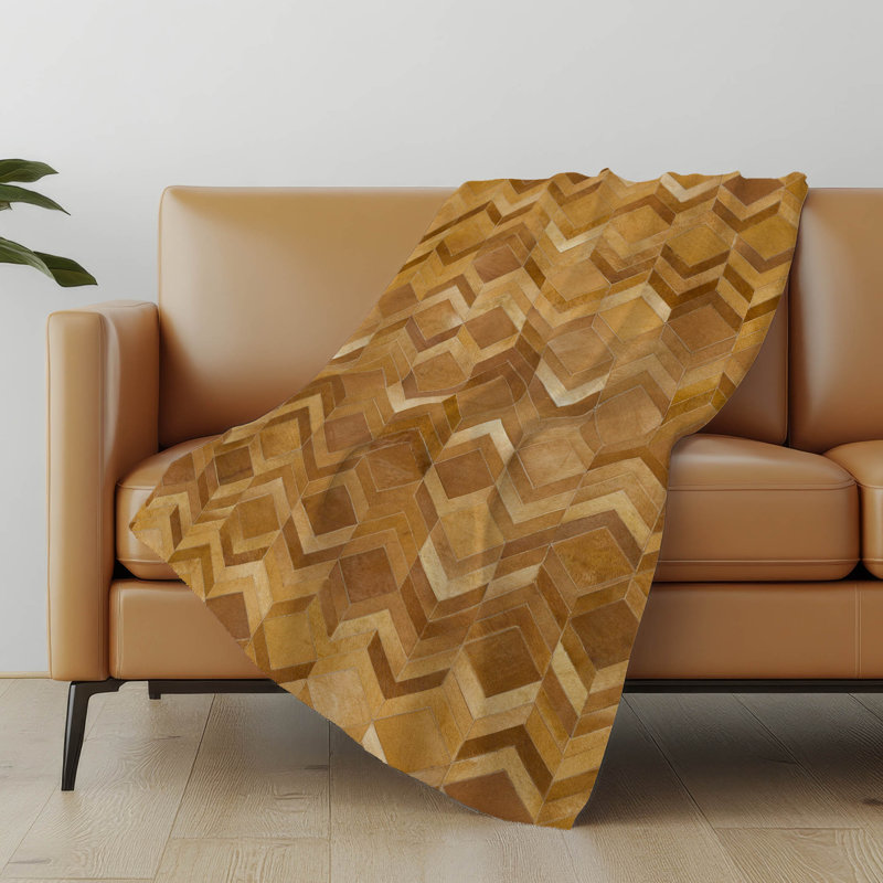 Addison Machine Washable Sherpa Herringbone Throw Blanket, Brown Geometric Herringbone