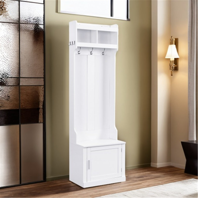 Versatile Slim Hall Tree with Cabinet and Hooks for Efficient Storage