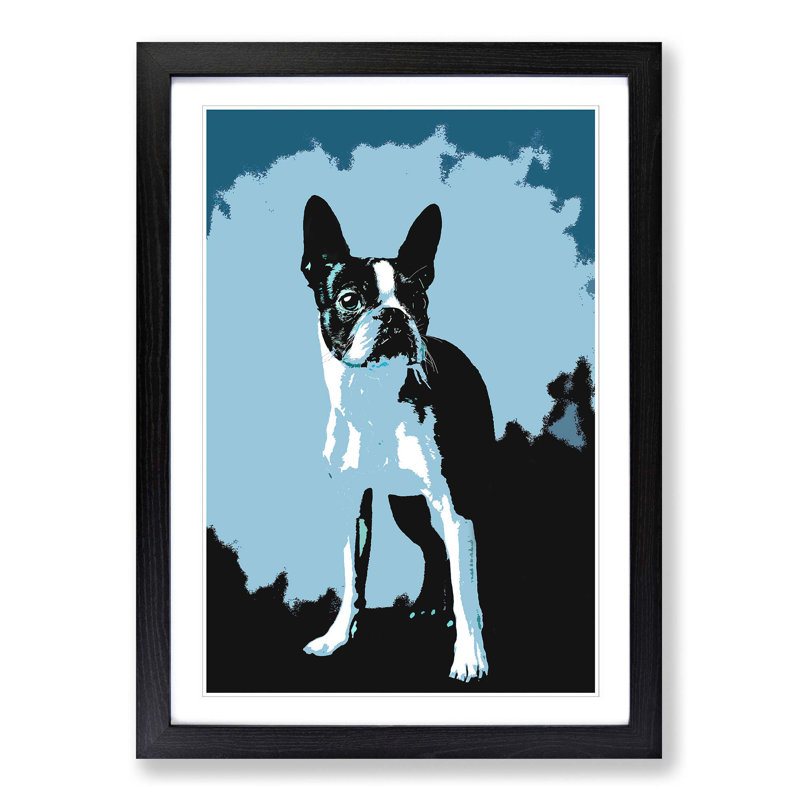 Boston Terrier Dog in Abstract - Picture Frame Painting Print, Black Framed, 65cm H x 48cm W x 2cm D
