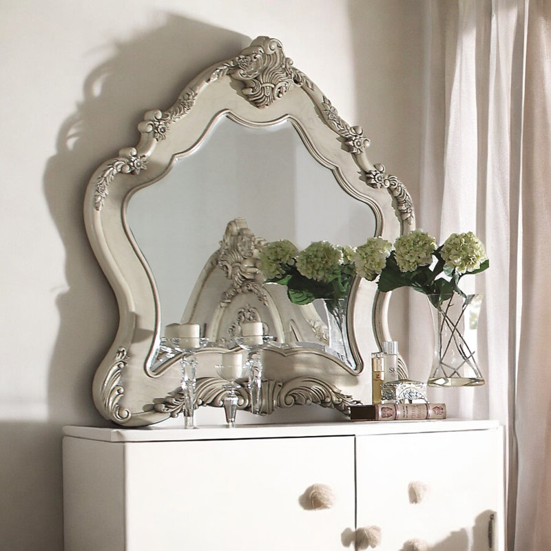 Cha Traditional Beveled Dresser Mirror, Antique White