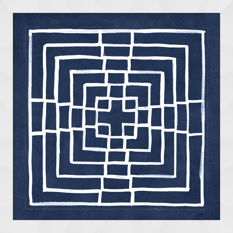 Geometric in Indigo 3 - Peinture encadrée sur papier