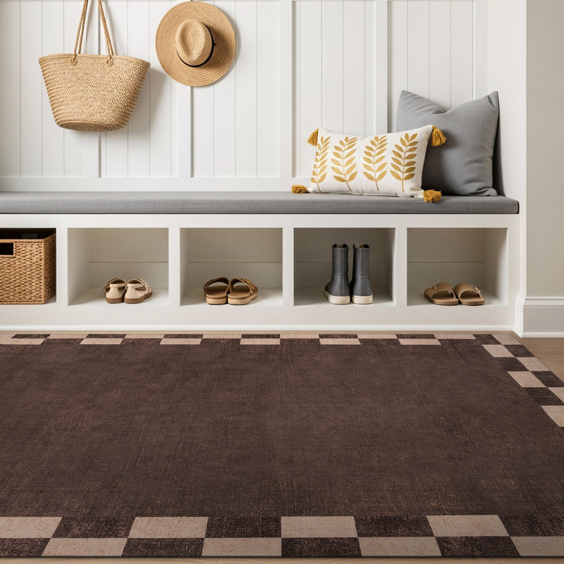 Tapis brun châtaigne à revers antidérapant lavable à la machine, Brun, 3 pi x 5 pi