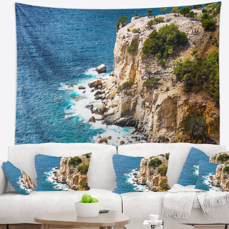 Tapisserie bord de mer, côte rocheuse, Thassos, Grèce, H 50 po x l 60 po