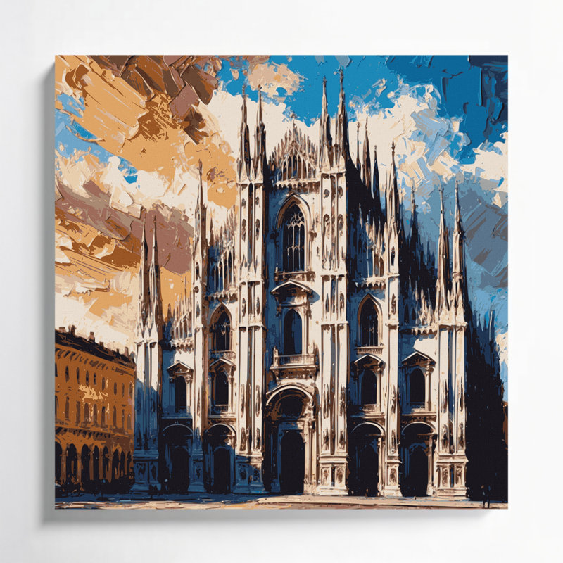 Art mural sur toile beige avec villes en Italie, H 8 po x l 8 po