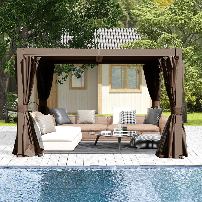 10X10 FT Outdoor Louvered Pergola With Adjustable Louvers-Brown, 10' x 10', Brown