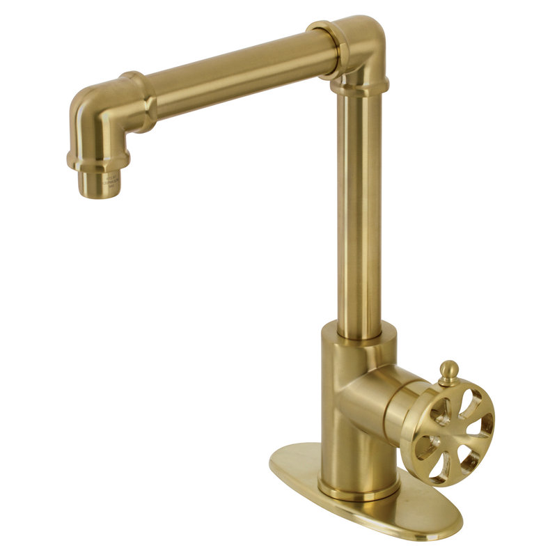 Kingston Brass Belknap Single-Handle 1-Hole Deck Mount Bathroom Faucet with Push Pop-Up, Brushed Brass