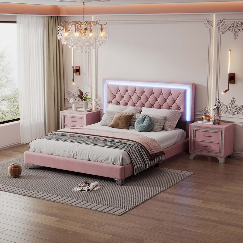 3-Pieces Bedroom Sets With LED Lights