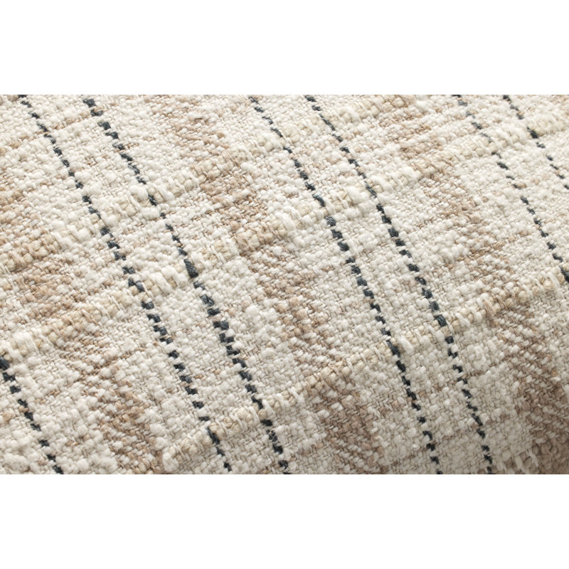 Beige and Black Plaid 22" Round Cotton-Polyester Pillow