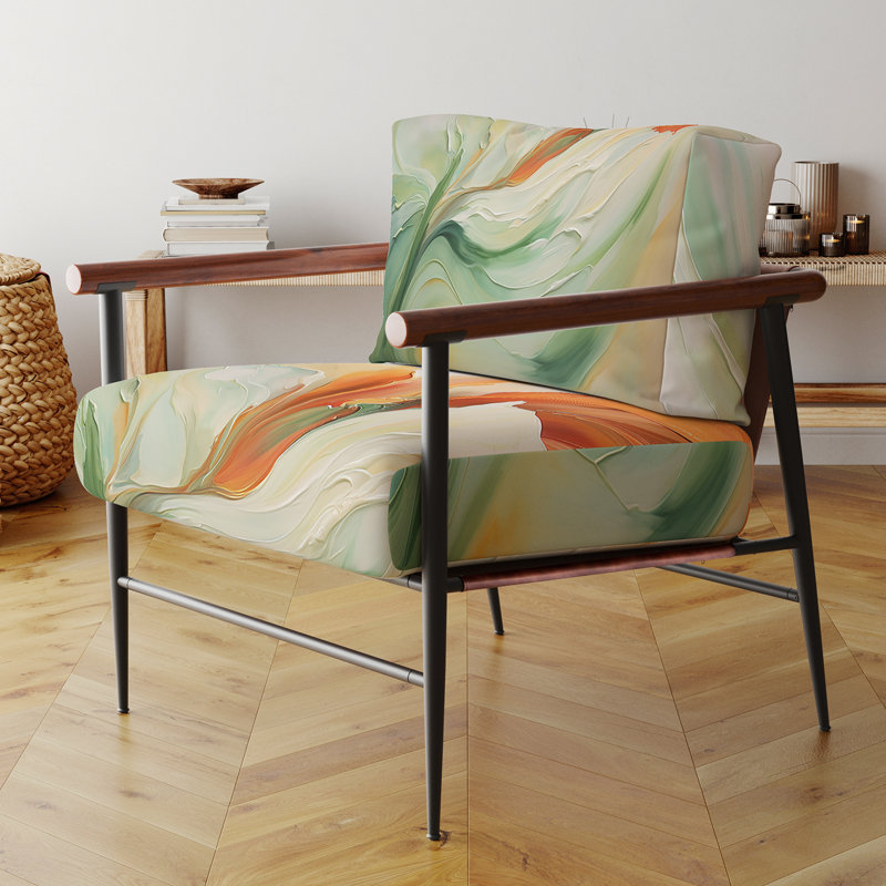 Green Flowing Petals - Fauteuil d'appoint rembourré abstrait, Noir
