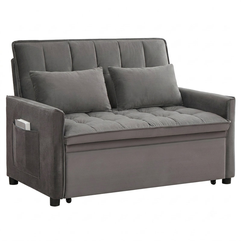 Canapé-lit convertible de 50,3 po avec lit escamotable, dossier réglable à 5 positions et poche de rangement latérale, Gris