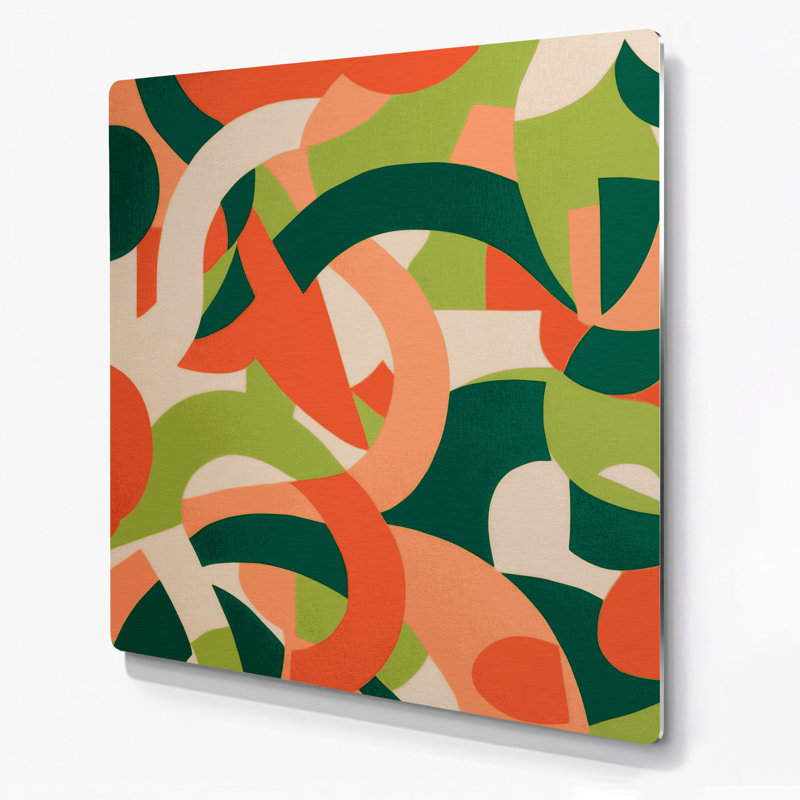 Art abstrait en métal vert 58 formes abstraites, H 12 po x l 12 po