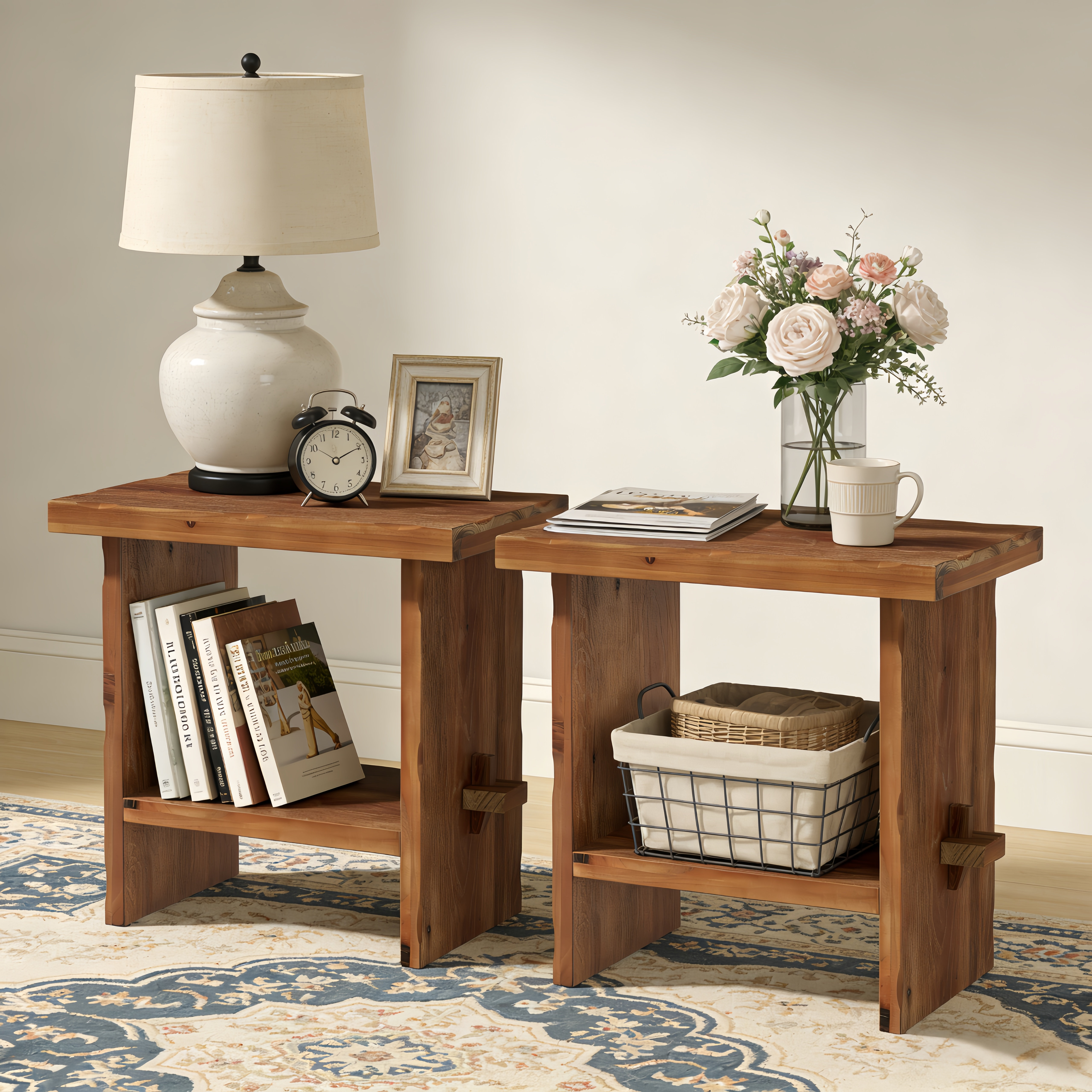 XDYZ Solid Wood Nightstand With Storage, Farmhouse Small Night Stand For Bedroom, Set Of 2 | Wayfair