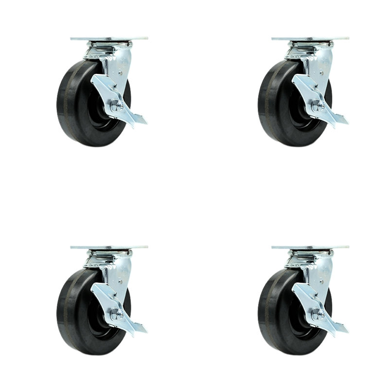 6 Inch Phenolic Swivel Caster Set with Ball Bearings and Brakes Service Caster|SCC-30CS620-PHB-TLB-4