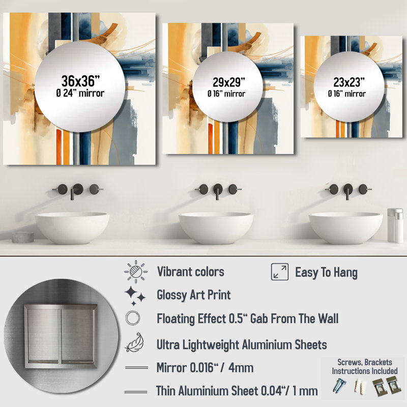 Flemmie - Modern Square Mirror Wall Art For Bathroom, 23" x 23"