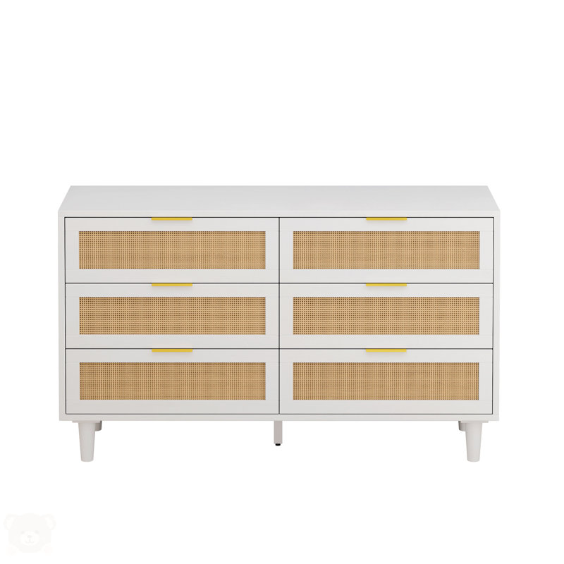 Armoire de rangement en rotin 6 tiroirs, Blanc, H 29,72 po x l 51,18 po x P 15,75 po 