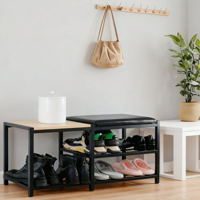 Banc de rangement à chaussures à 3 niveaux avec siège rembourré, range-chaussures robuste d'une capacité de 570 lb pour le vestibule de la salle de bain d'entrée, étagère à chaussures de 30,7 pouces