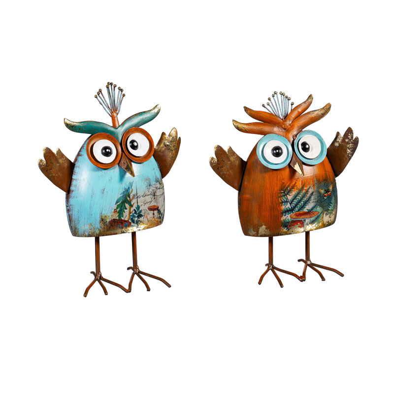 Metal Mini Owls Statue, 8"H, Set of 2