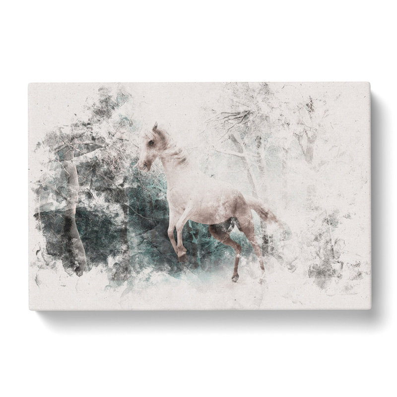 White Horse Rearing in a Winter Forest - Wrapped Canvas Graphic Art Print, 60cm H x 91cm W x 3cm D