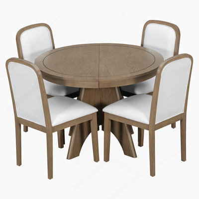 Ensemble de table de salle à manger extensible 5 pièces, table à abattants cachée et 4 chaises rembourrées