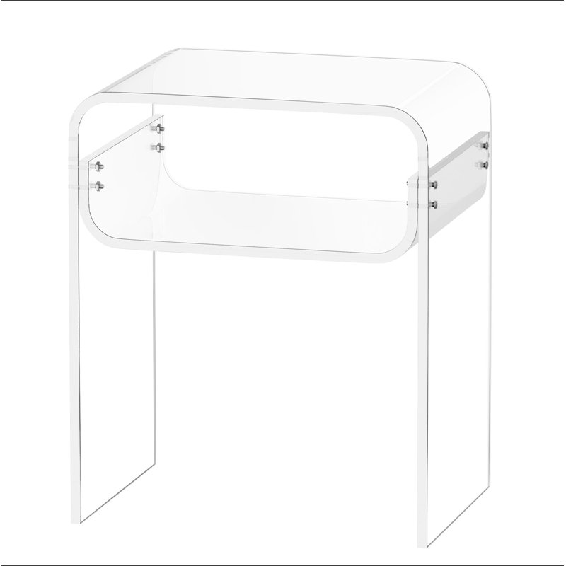 Table d'appoint, table de chevet transparente à 2 niveaux avec tablette de rangement, bureau de bout rectangulaire moderne, table de chevet transparente et épaisse pour chambre à coucher, salon, bureau
