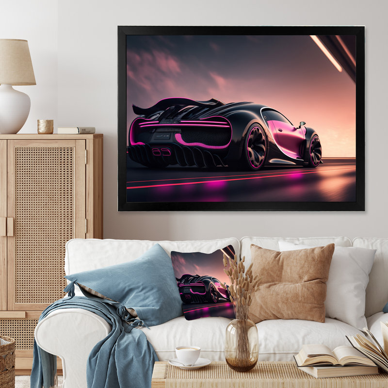 «Visionary Bugatti Design» en noir et magenta I - reproduction sur toile, Toile avec cadre photo noir