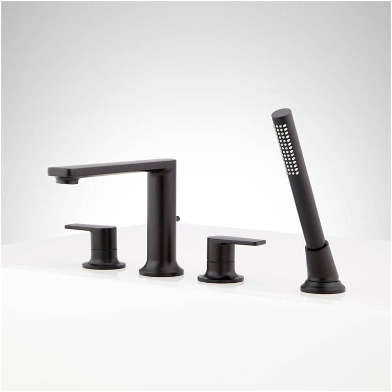 Berwyn 4-Hole Roman Tub Faucet and Hand Shower with Rough-In Valve - Matte Black, Matte Black